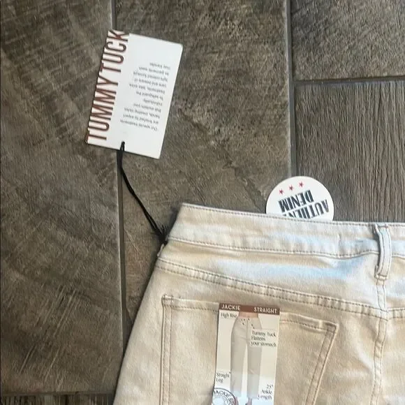 NWT !it Jackie Cream high rise straight leg raw hem ankle tummy tuck jeans - Picture 5 of 7